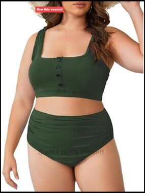Plus Size High Waist Bikini Set Two Piece Tummy Control Swimsuit